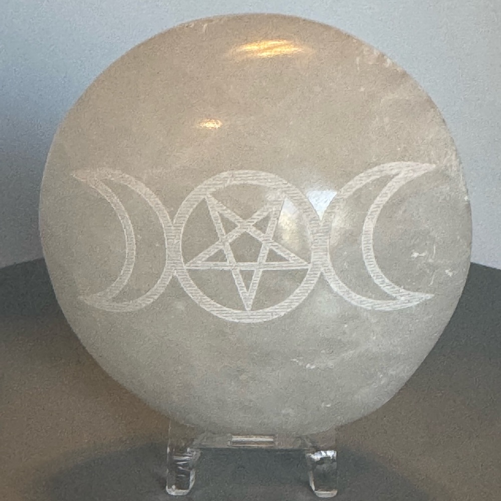Huge Triple Moon Satin Spar Palm Stone